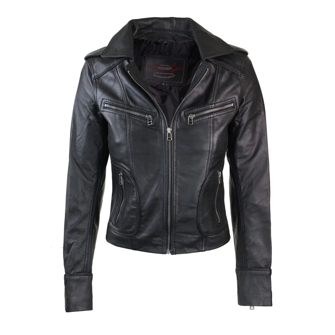 Femme Fatale Leather: Slim Fit Biker Jacket – Effortless Edge & Style.